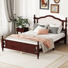 Load image into Gallery viewer, Pine Wooden Bed With Upholstered Headboard And Panel Footboard, With Two Bed Rail Support Feet And Central Platform Support Feet
