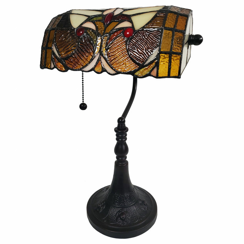 Candlestick Table Lamp With Beige Dome Shade - Dark Brown