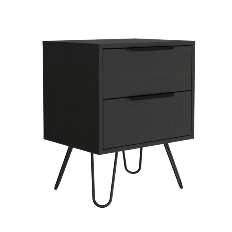 17.7" x 13.7" x 22.4" Two Drawer Faux Wood Nightstand - Black