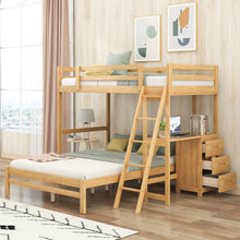 Load image into Gallery viewer, Twin over Full Bunk Bed with Built-in Desk and Three Drawers, Natural
