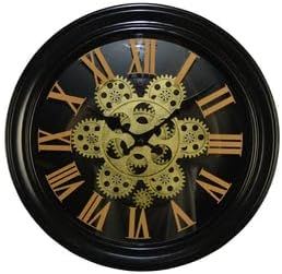 Silent Skeleton Exposed Gear Round Wall Clock - Black / Orange / Gold