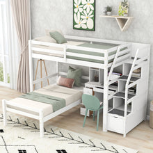 Load image into Gallery viewer, Loft Bed With Stand Alone Bed, Storage Staircase, Desk, Shelves, And Drawers
