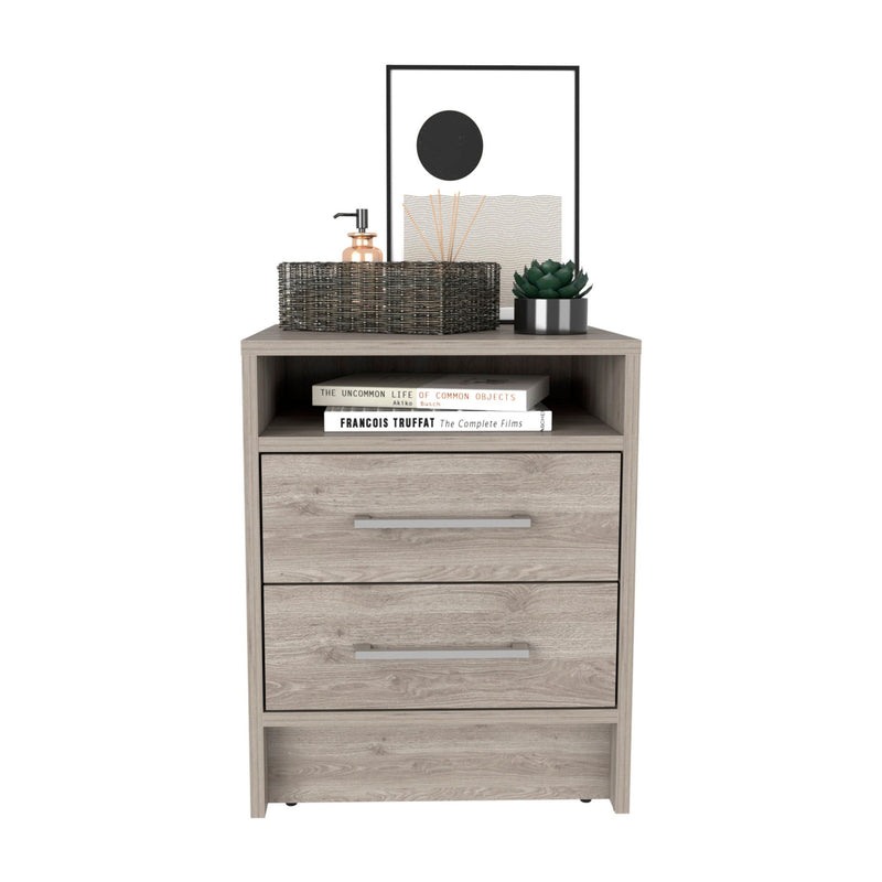 20" Two Drawer Faux Wood Nightstand - Gray
