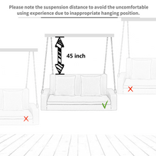 Load image into Gallery viewer, GO 2-Person Wicker Hanging Porch Swing with Chains, Cushion, Pillow, Rattan Swing Bench for Garden, Backyard, Pond. (Brown Wicker, Beige Cushion)

