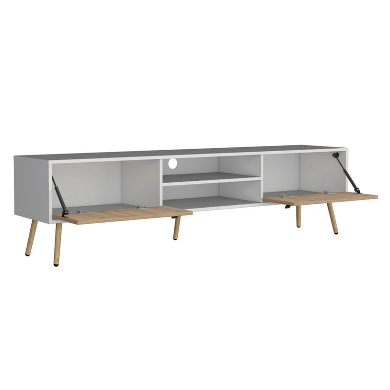 71" Enclosed And Open Storage TV Stand - Beige And White