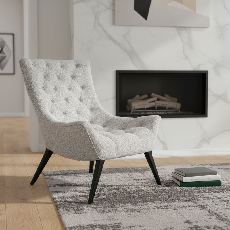32" Tufted Boucle Lounge Chair - Gray / Black