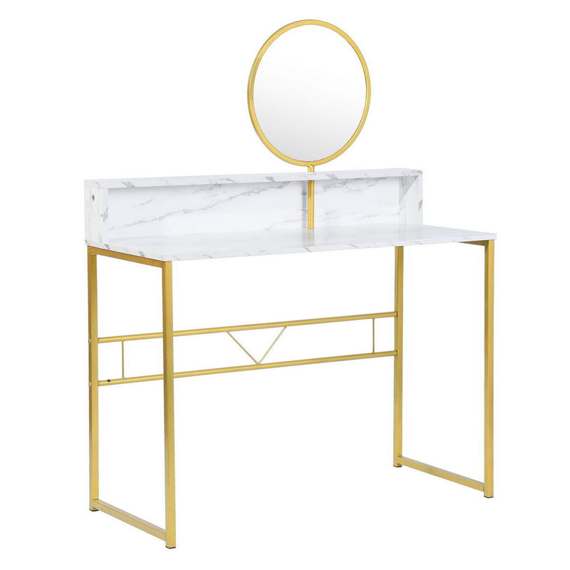 41" Faux Marble And Steel Vanity Table With Mirror - Gold And White