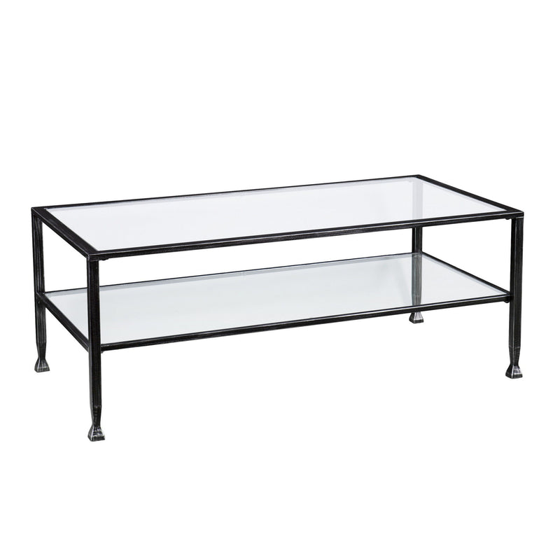 48" Glass Metal Rectangular Coffee Table - Black