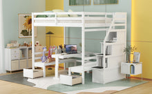 Load image into Gallery viewer, Full over Full Size Bunk with staircase,the Down Bed can be Convertible to Seats and Table Set,White
