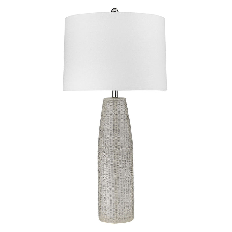 Ceramic Table Lamp With White Drum Shade - Light Gray
