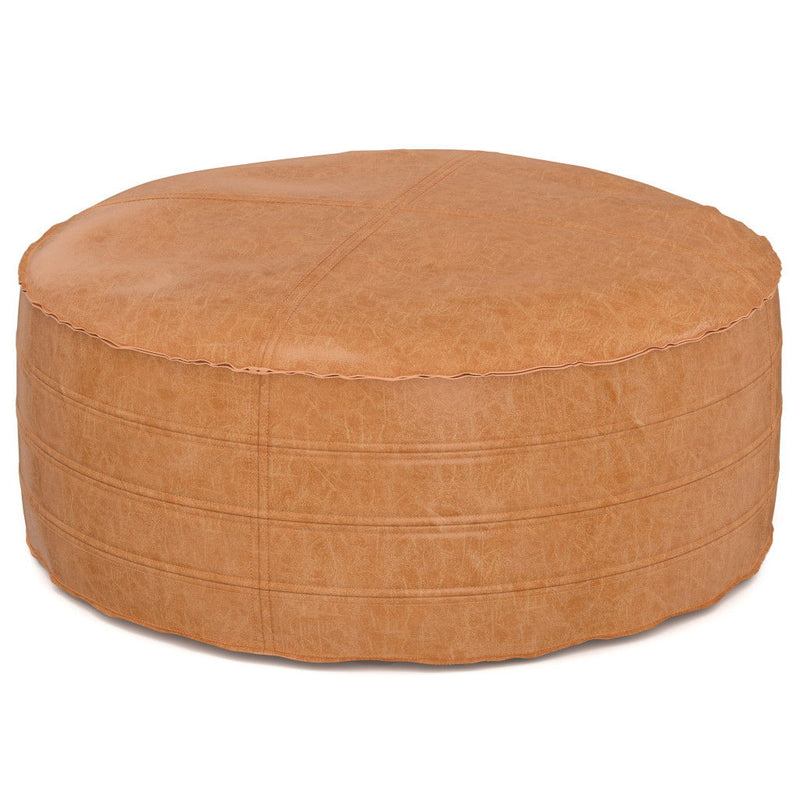 32" Faux Leather Round Pouf Ottoman - Brown