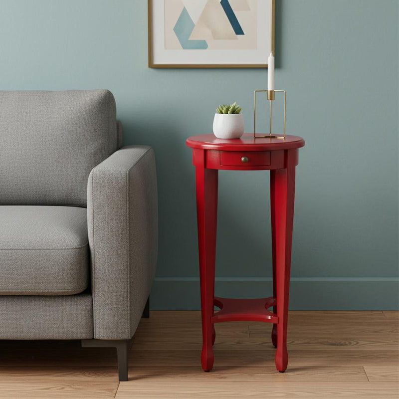 Manufactured Wood Oval End Table With Shelf - Red
