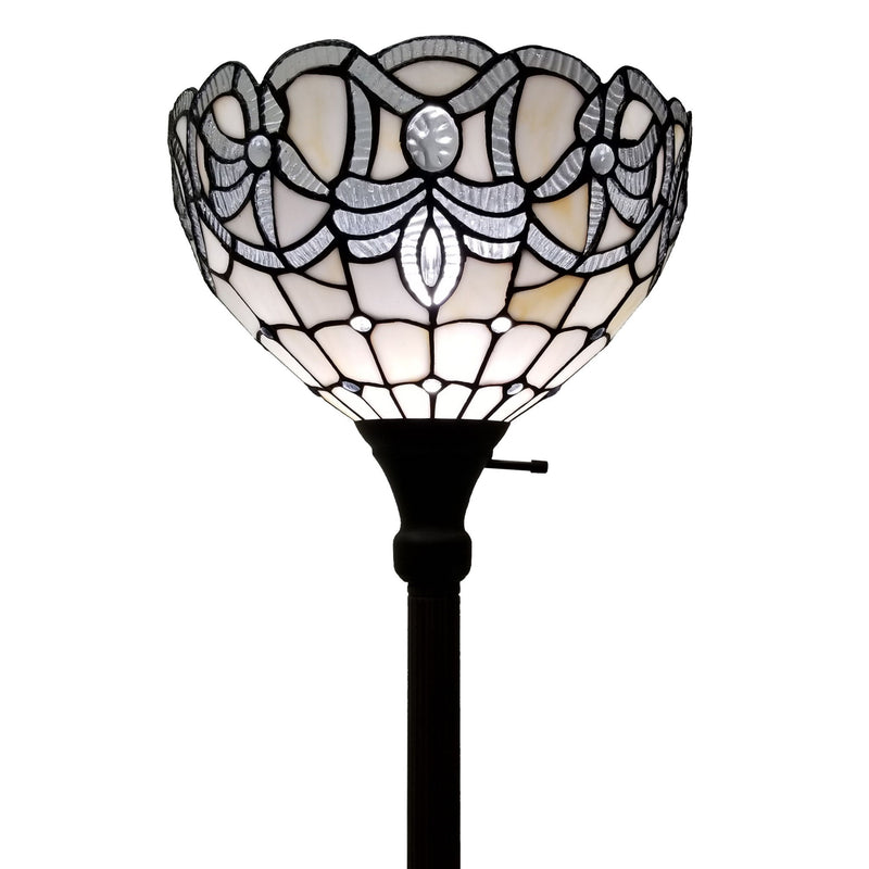Traditional Shaped Floor Lamp With Brown Stained Glass Bowl Shade - Brown