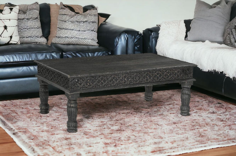 Solid Wood Distressed Coffee Table - Black