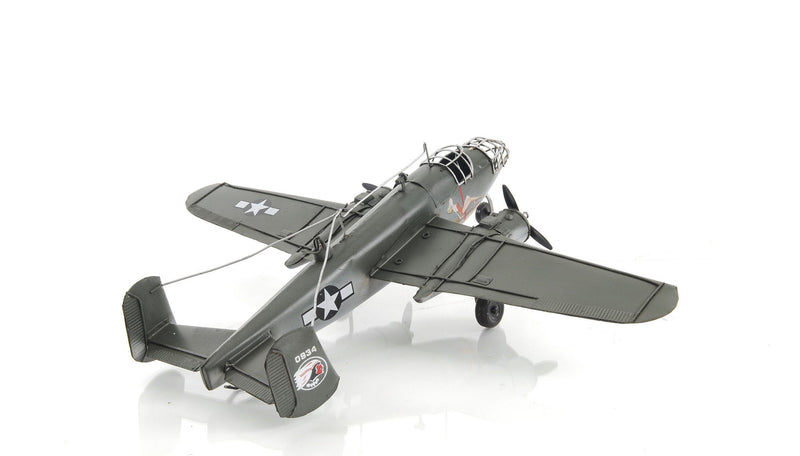 Hand Painted c1941 North American B-25 Mitchell Bomber Model Airplane - Gray / White
