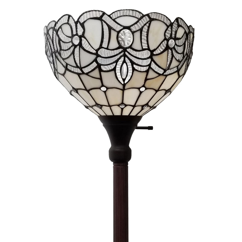 Traditional Shaped Floor Lamp With Brown Stained Glass Bowl Shade - Brown