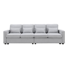 Load image into Gallery viewer, [VIDEO provided] [New] 104&quot; 4-Seater Modern Linen Fabric Sofa with Armrest Pockets and 4 Pillows,Minimalist Style Couch for Living Room, Apartment, Office,3 Colors
