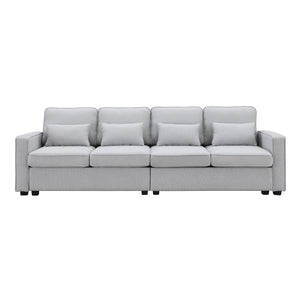 [VIDEO provided] [New] 104" 4-Seater Modern Linen Fabric Sofa with Armrest Pockets and 4 Pillows,Minimalist Style Couch for Living Room, Apartment, Office,3 Colors