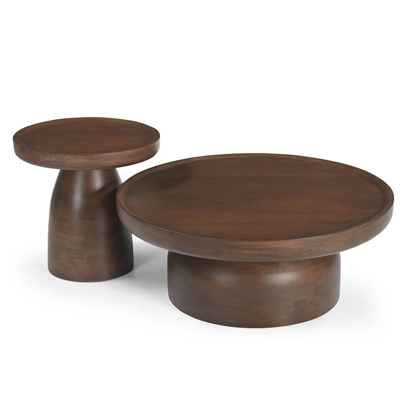 Solid Wood Round Drum Coffee Table - Brown