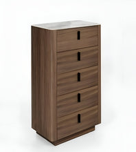 Load image into Gallery viewer, White Marble Manufactured Wood Solid Wood Stainless Steel Five Drawer Chest - Walnut

