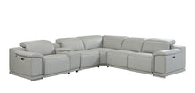 Load image into Gallery viewer, Italian Leather Power Reclining U Shaped Six Piece Corner Sectional With Console - Light Gray
