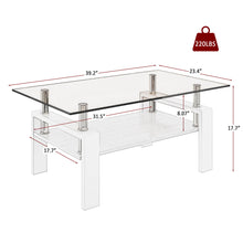 Load image into Gallery viewer, Modern Rectangular Coffee Table With Tempered Transparent Glass Top And Storage Shelf
