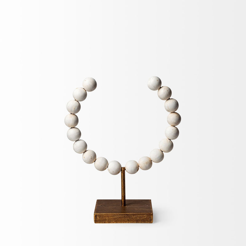 Abstract Beaded Tabletop Sculpture (392493) - White / Gold