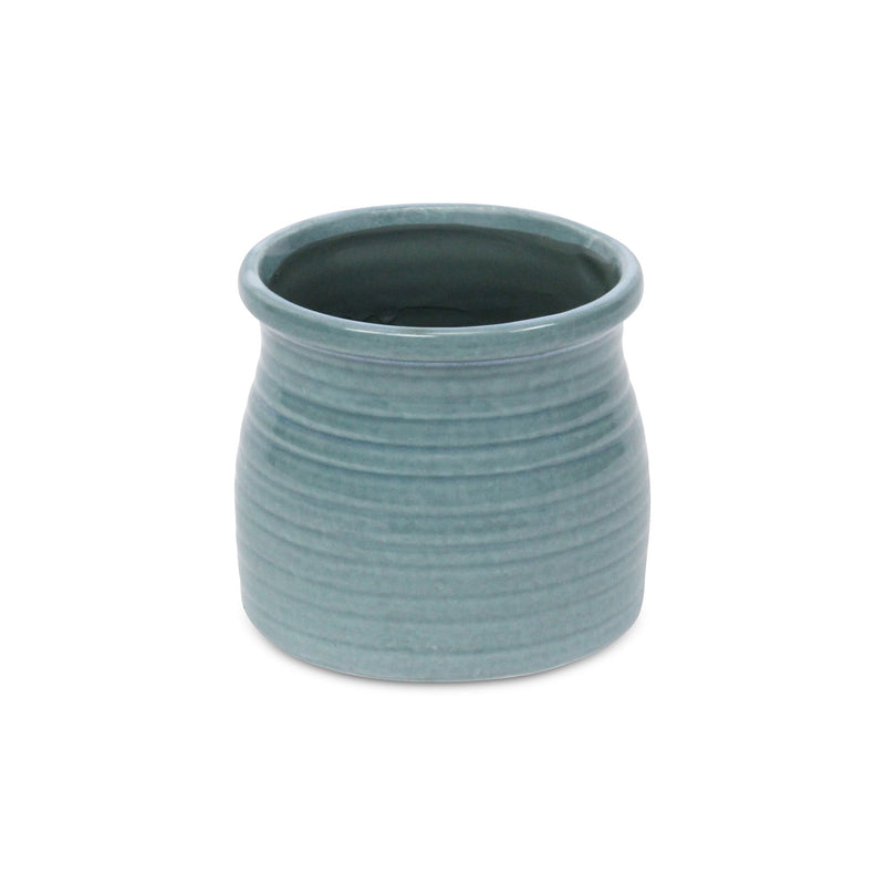 Striped Round Pot Planter (487412) - Celadon