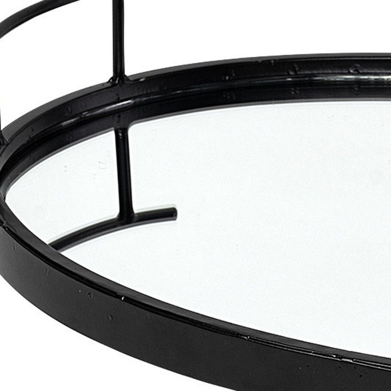 Matte Metal With Two Handle Both Sides And Mirrored Glass Bottom Tray - Black