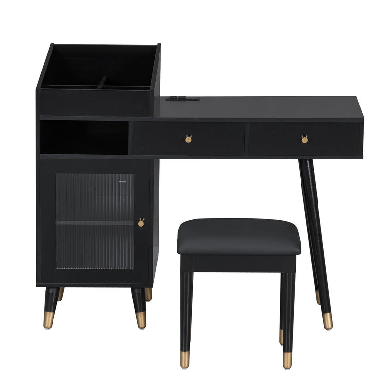 44" Wood Vanity Two Drawer Dresser - Black