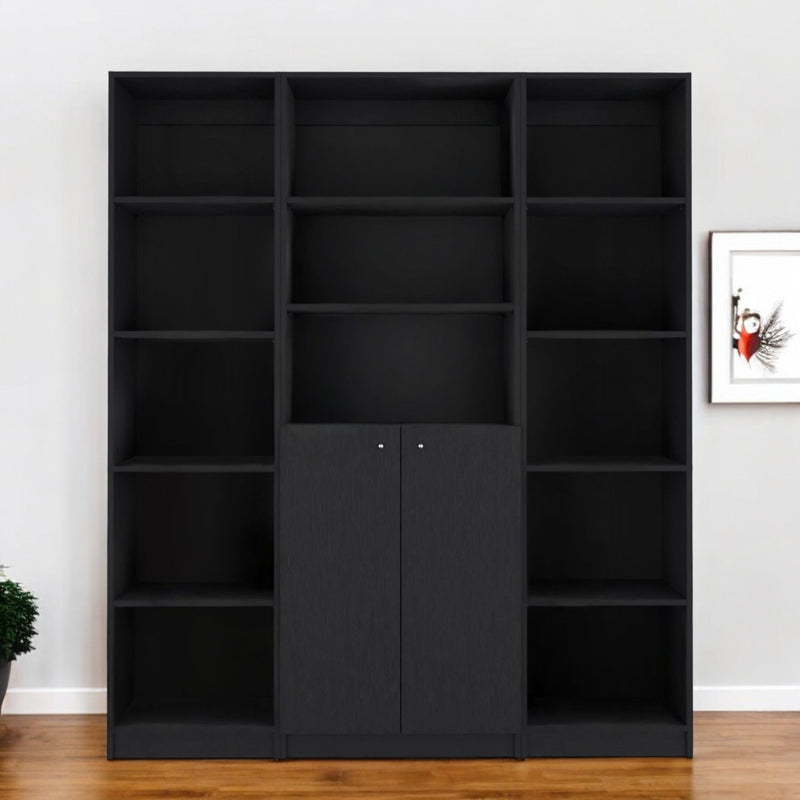 Five Tier Bookcases With Two Doors (Set of 3) - Black