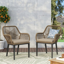 Load image into Gallery viewer, Modern Wicker Dining Club Chair With Water Resistant Cushions - Brown / Beige
