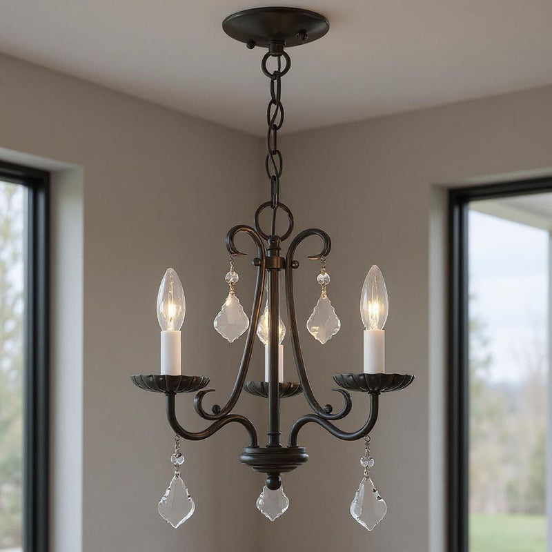 15" Three Light Dimmable Chandelier With Shades - Bronze