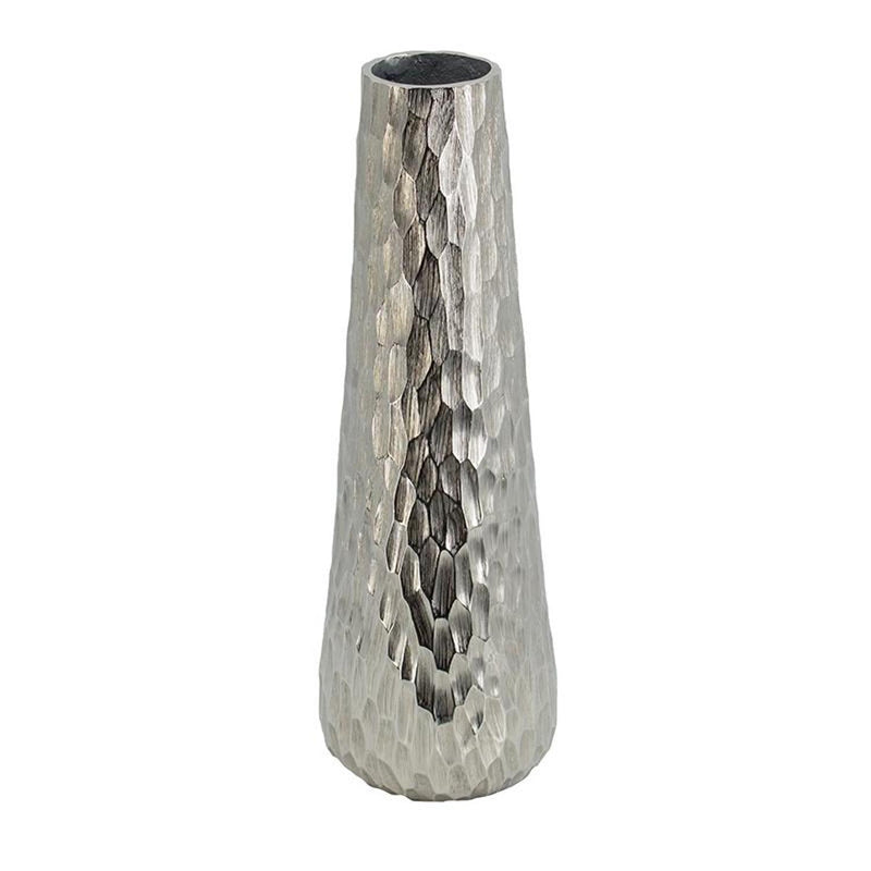 Carved Geometric Table Vase - Silver