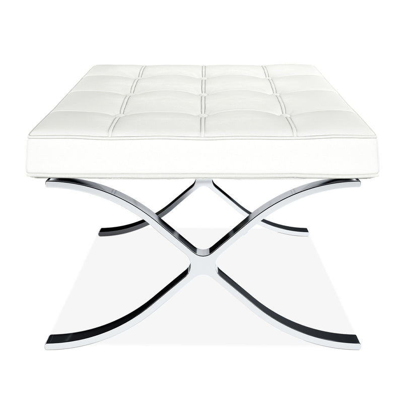 Genuine Leather And Silver Tufted Footstool Ottoman - White