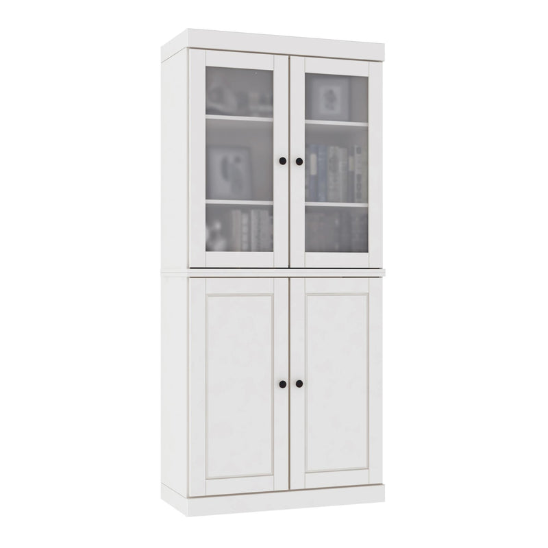 Solid Wood Adjustable Six Tier Library Bookcase With Four Doors (751447) - White