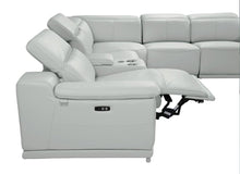 Load image into Gallery viewer, Italian Leather Power Reclining U Shaped Five Piece Corner Sectional With Console - Light Gray
