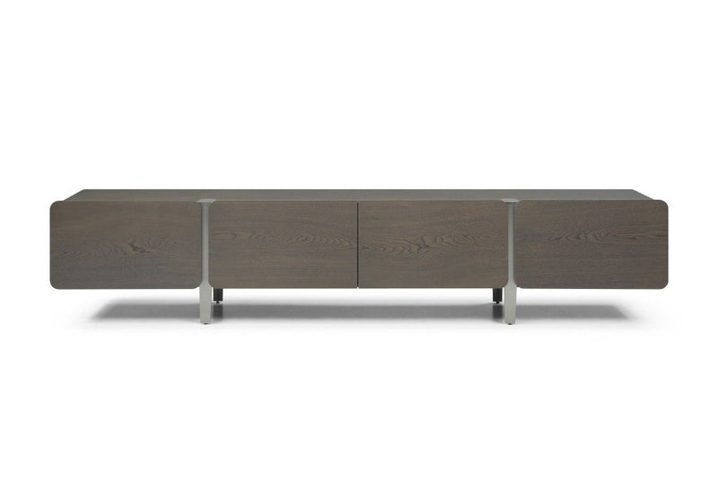 Wood Stainless Steel Enclosed Storage TV Stand - Ash Gray / Nickel