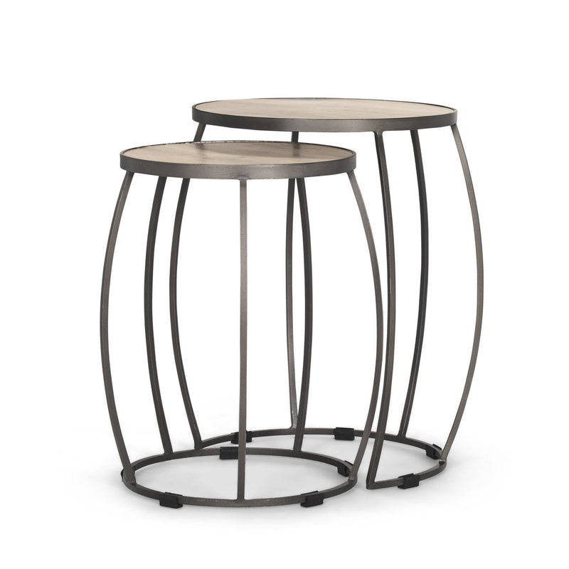 Solid Wood Iron Round Frame Nested Tables (Set of 2) - Natural / Silver