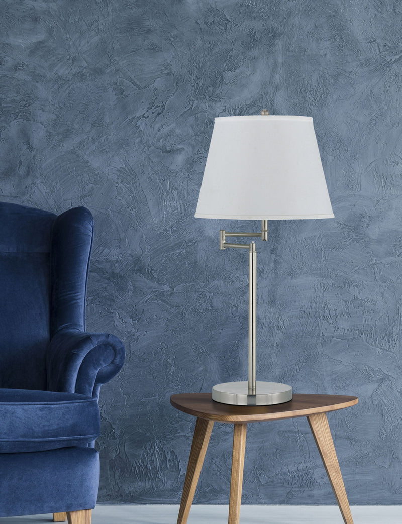 Metal Table Lamp With Off-White Empire Shade - Nickel