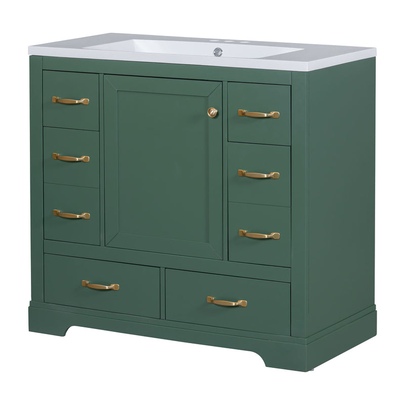 Modern Bathroom Vanity With Sink, 6 Drawers, Adjustable Shelf