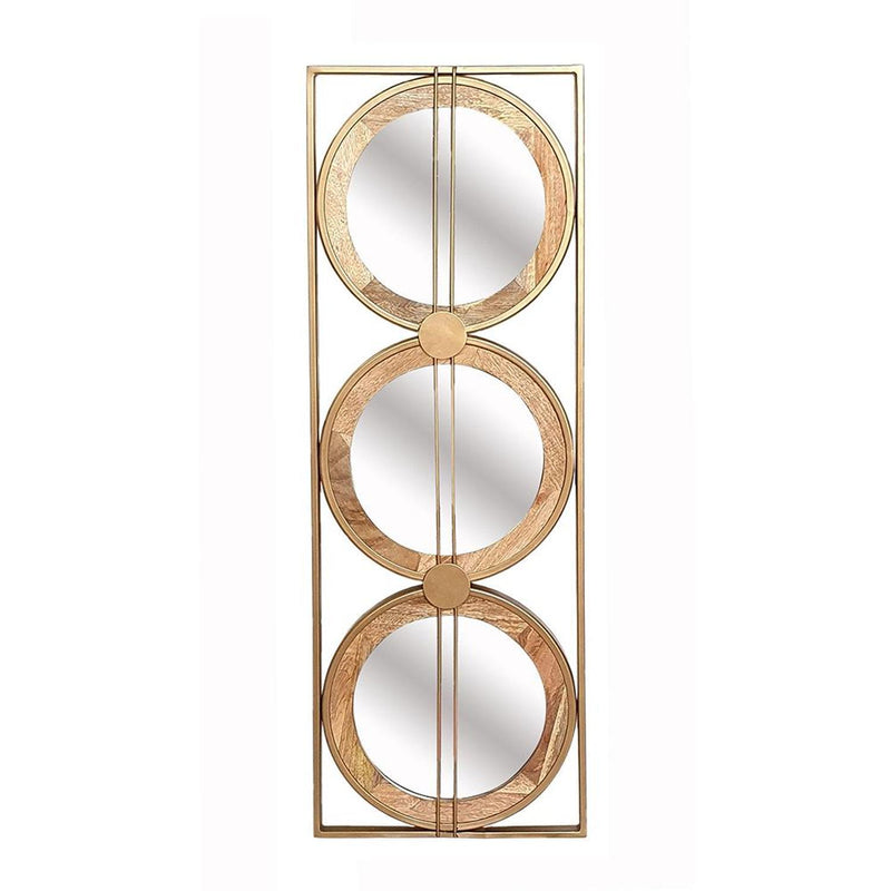 14" Aluminum And Geometric Framed Accent Mirror - Brown / Gold