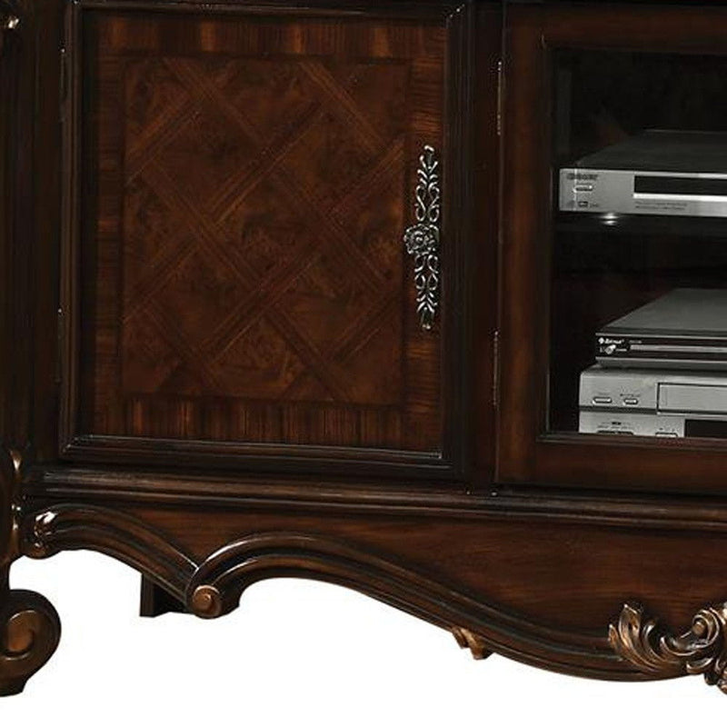 Poly Resin Glass TV Console - Cherry Oak