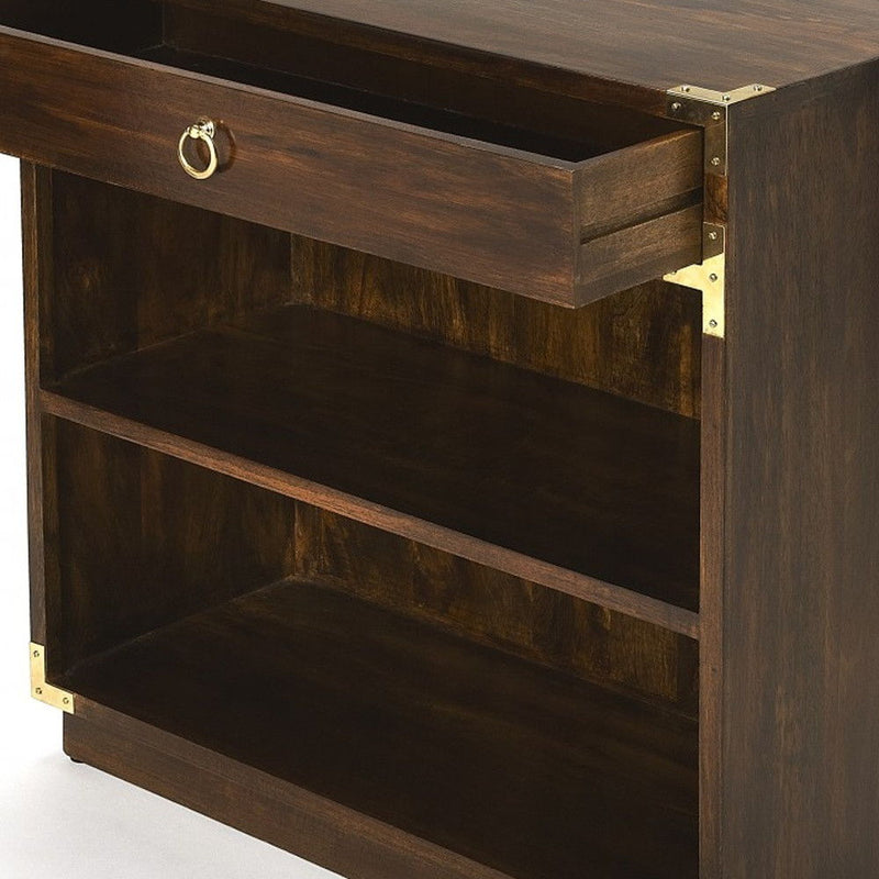 Two Tier Bookcase With A Drawer - Dark Brown