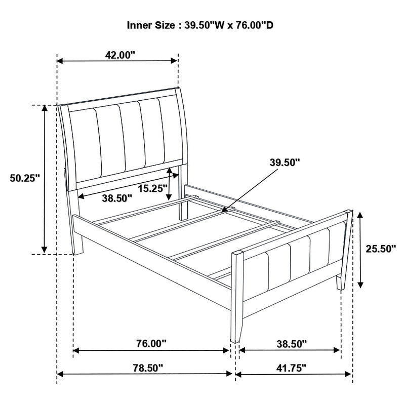Twin Panel Bed With Headboard And Tapered Legs - Brown