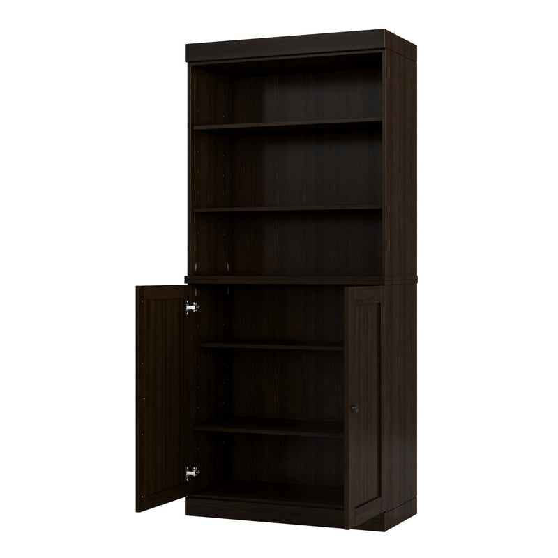 Adjustable Six Tier Library Bookcase With Two Doors (745631) - Espresso