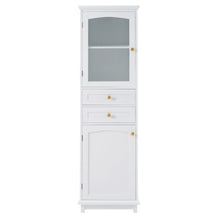 Load image into Gallery viewer, Tall Bathroom Storage Cabinet With Glass Doors, Free-Standing, Two Drawers, And Adjustable Shelves, Board, Painted Perfect For Displaying Your Favorite Items
