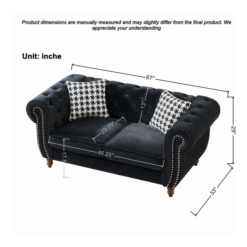 Chesterfield 3 And 2 Seater Upholstery Sofa With Roll Armrest & Nailhead Fabric Couch