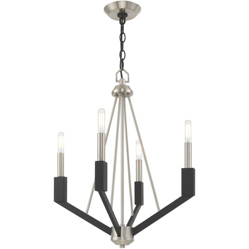 23" Four Light Dimmable Chandelier With Shades - Nickel
