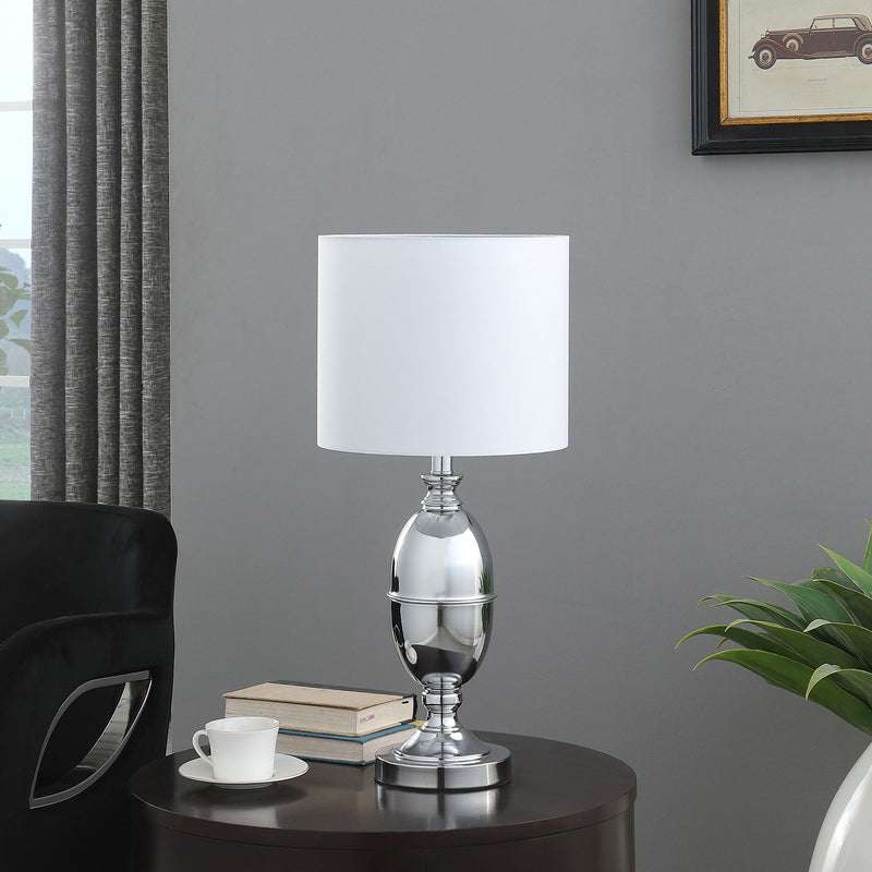 Metal Urn Table Lamp With White Drum Shade - Silver
